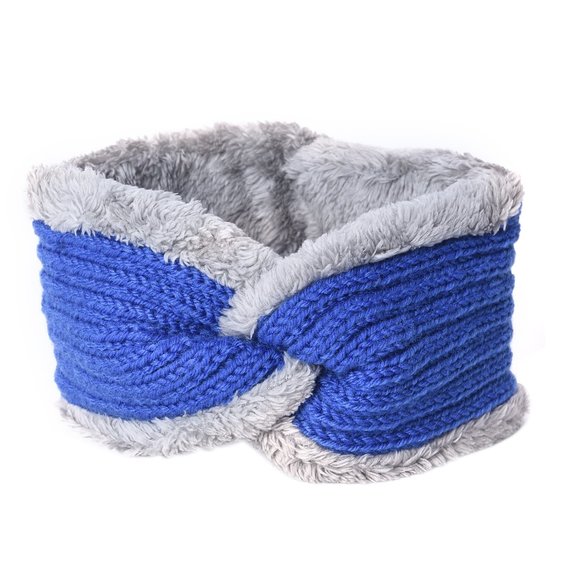Head Warming Wrap Blue knit w/Faux Fur Lining - Picture 1 of 1